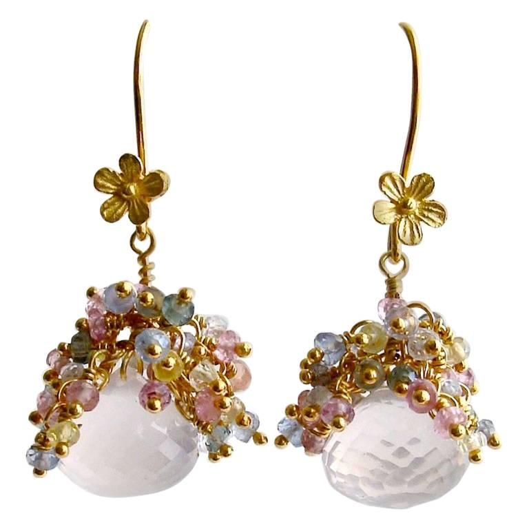 Rose Quartz Pastel Sapphires Cluster Earrings