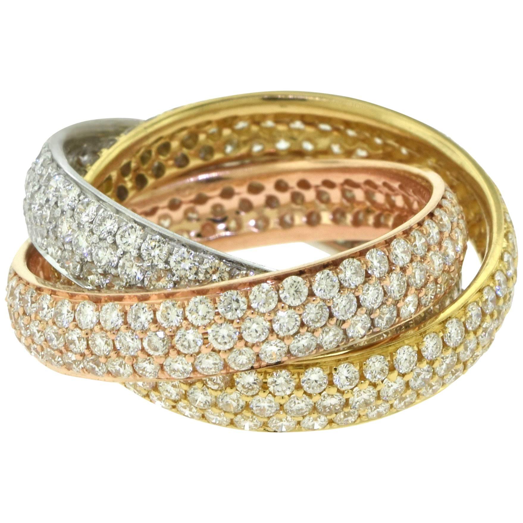 18 Karat Yellow, Rose, and White Gold Tri-Color Trinity Rolling Ring For Sale