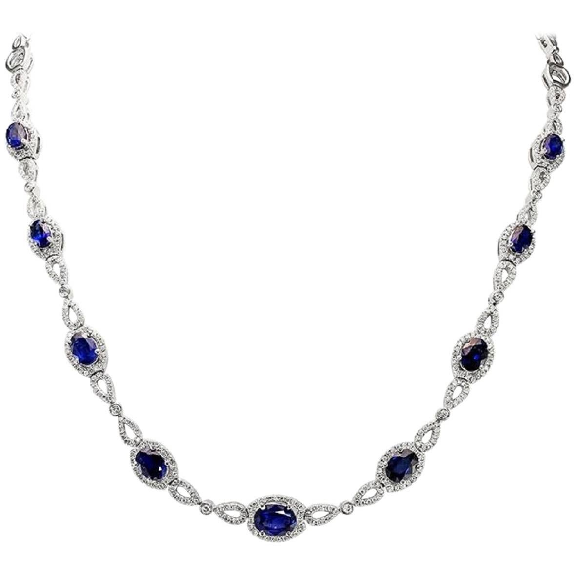 Oval Sapphire and Diamond Necklace 7.45 Carat