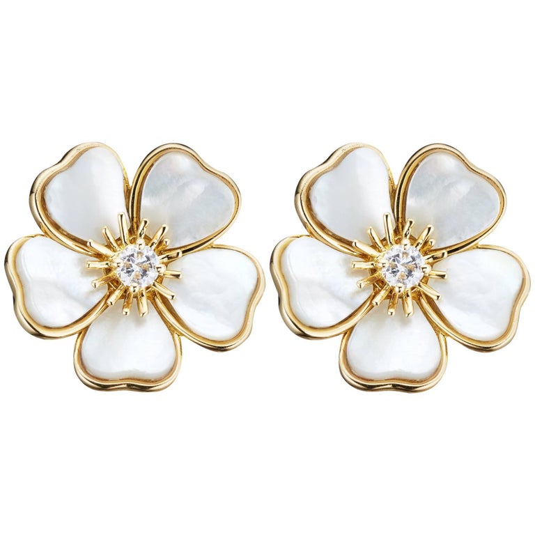 Van Cleef And Arpels Diamond Mother Of Pearl Flower Earrings For Van Cleef Arpels Diamond Mother Of Pearl Flower Earrings For
