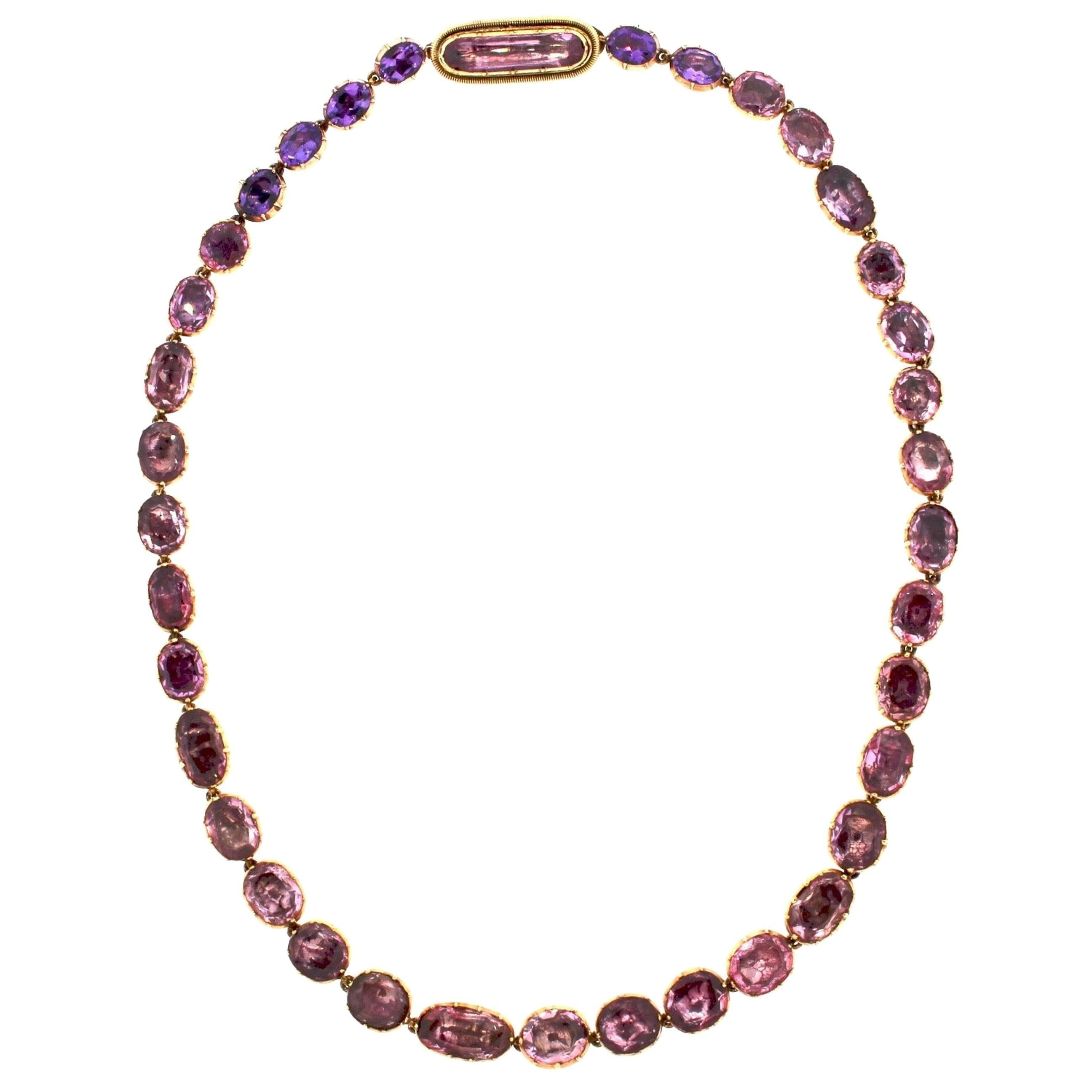 Antique Georgian Gold Pink Topaz Foil Back Riviere Necklace