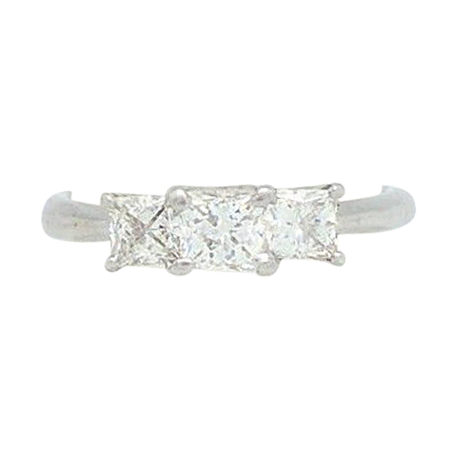 LEO 14K & Platinum Princess Cut 3-Stone 1.03CTW Diamond Engagement Ring IGI CERT For Sale