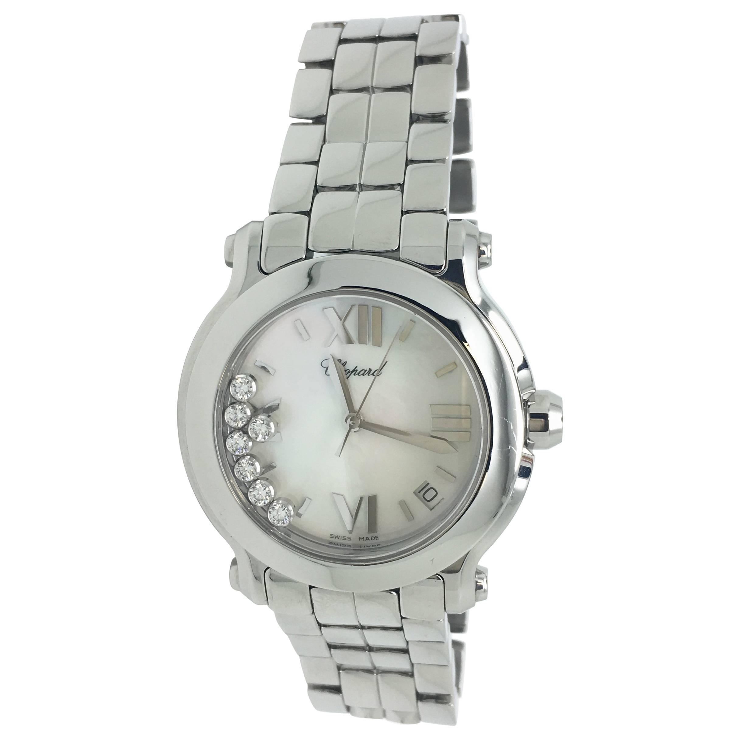 Chopard stainless steel Happy Sport Mother-of-Pearl Dial quartz Wristwatch   For Sale