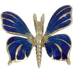 Vintage Enamel 14 Karat Yellow Butterfly, Midcentury, circa 1960 Pendant