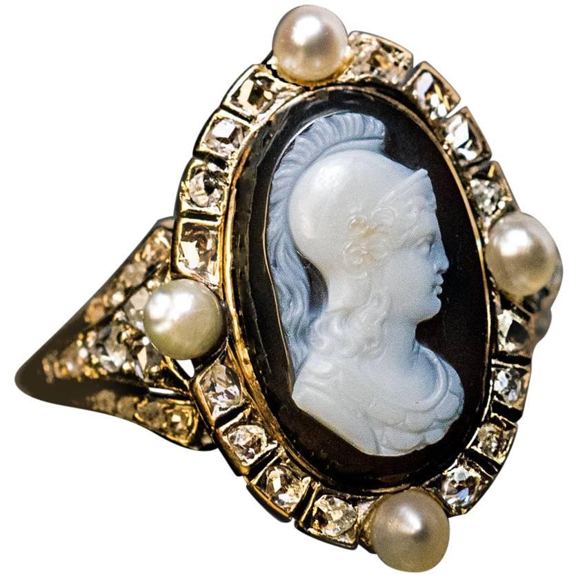 Rare Antique Victorian Carved Agate Cameo Ring