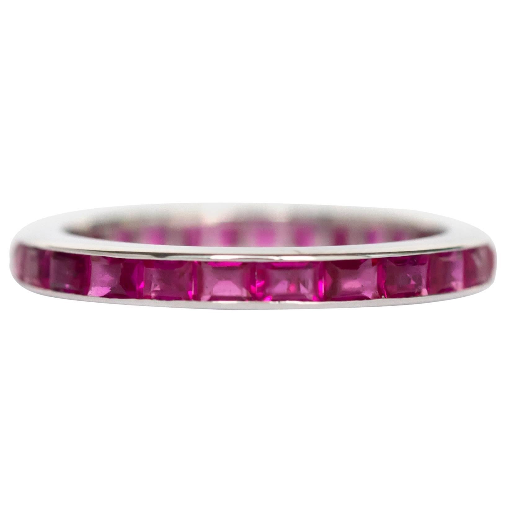 1950s 1.00 Carat, Total Weight Ruby & 14K White Gold Wedding Band For Sale