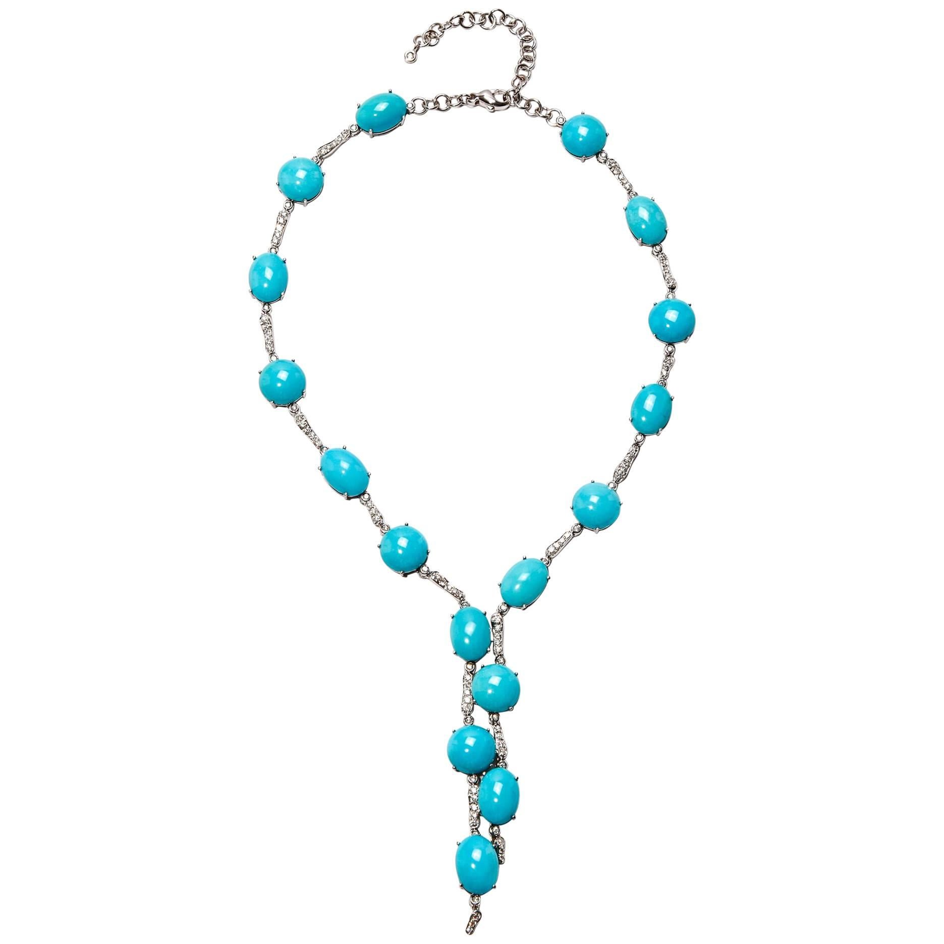 A & Furst Drop Necklace 98.50 Carat Turquoise and 1.63 Carat Diamonds For Sale