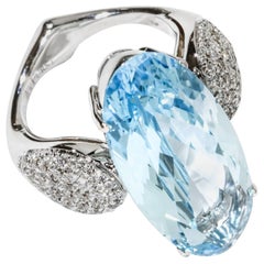 A & Furst Fleur-de-Lys Cocktail Ring Blue Topaz Diamonds 18 Karat White Gold