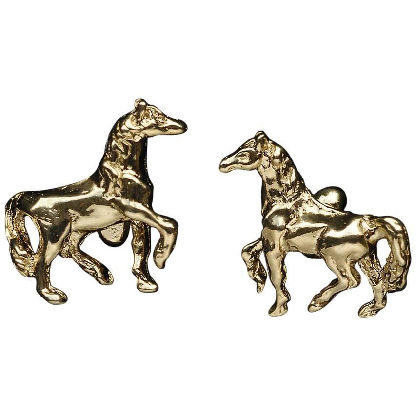 Horse Cufflinks in Sterling Silver and 18 Karat Gold Vermeil For Sale