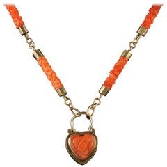 Antique Georgian Coral Necklace 18 Carat Gold Heart Locket, circa 1780