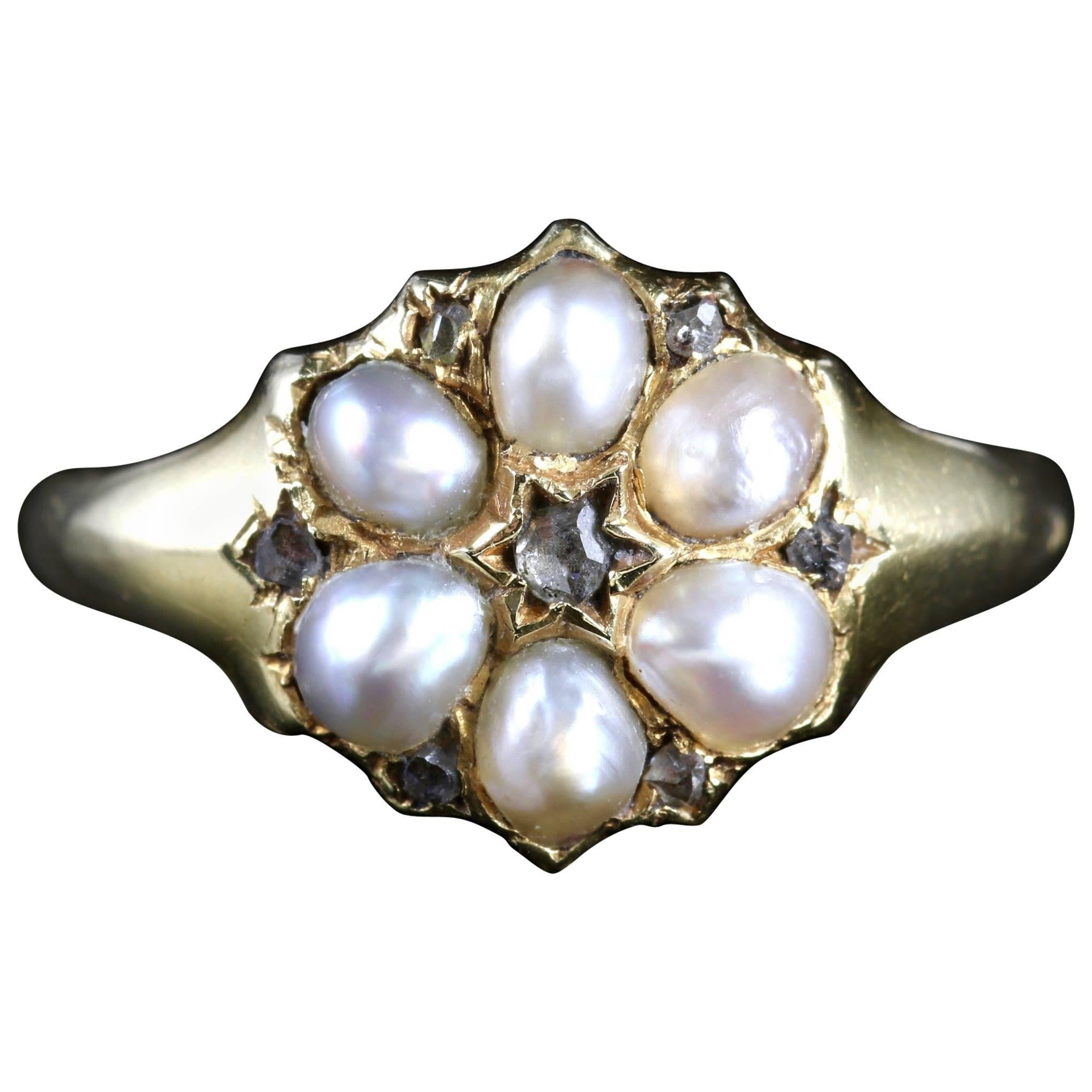 Victorian Pearl Diamond Ring, circa 1900 For Sale