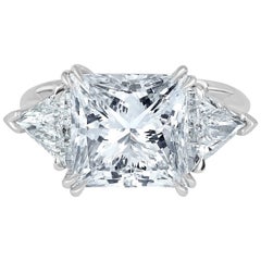 Platinum Ring, Set with Princess Cut Diamond, Weigh 5.02 Carat D Color SI1