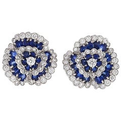 Van Cleef & Arpels Paris 1980s Diamond Sapphire Platinum "Camilia" Earrings