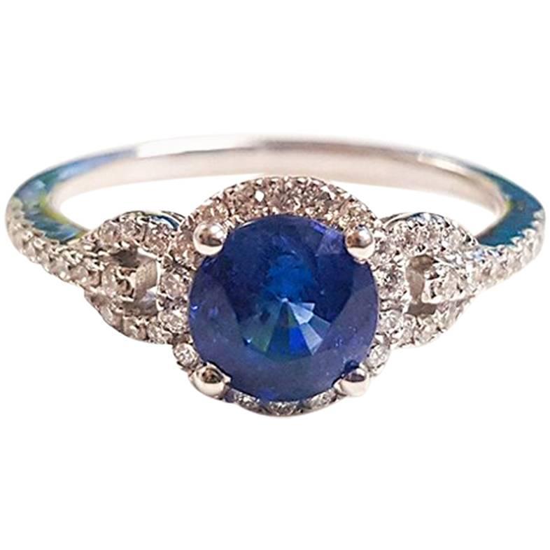 Ladies 14 Karat White Gold Sapphire and Diamonds Ring For Sale