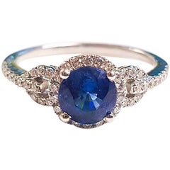 Ladies 14 Karat White Gold Sapphire and Diamonds Ring