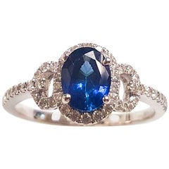 Ladies 14 Karat White Gold Sapphire and Diamonds Ring