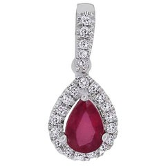 Pear Shape Ruby and Diamond Halo Pendant