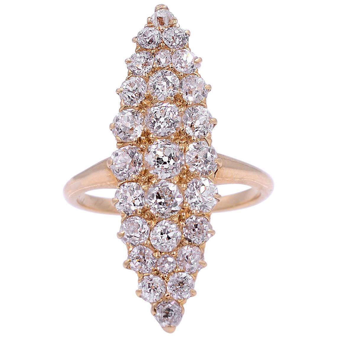 Old Mine Marquise Shape Cluster Diamond Ring 2.70 Carat