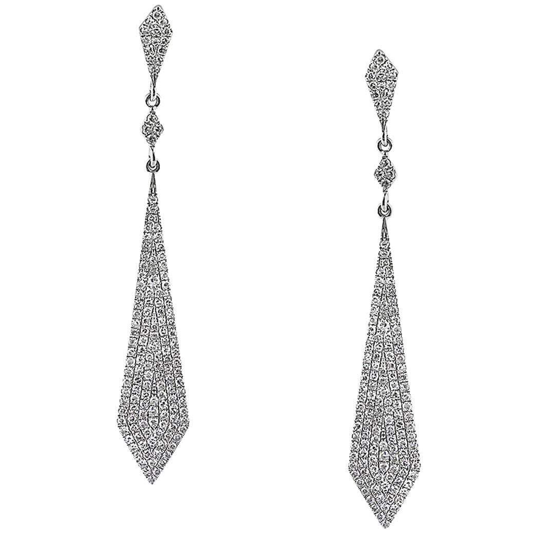 Mark Broumand 0.75 Carat Single Cut Round Diamond Kite Shaped Earrings For Sale
