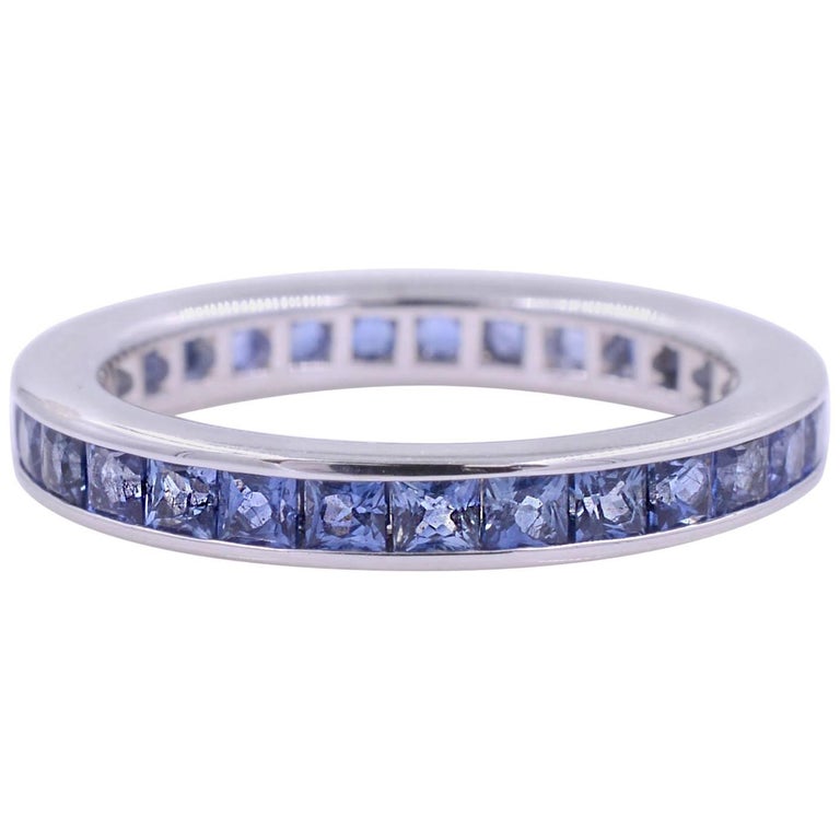 Stackable Sapphire Channel Set Eternity Ring 1.90 Carat, 18 Karat Gold
