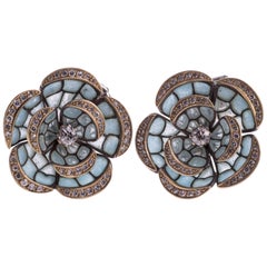Plique-à-Jour Enamel and Diamond Earrings