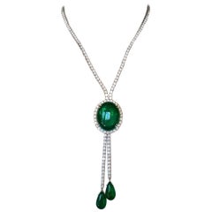 Emerald Cabochon and Diamond 18 Karat Gold Necklace