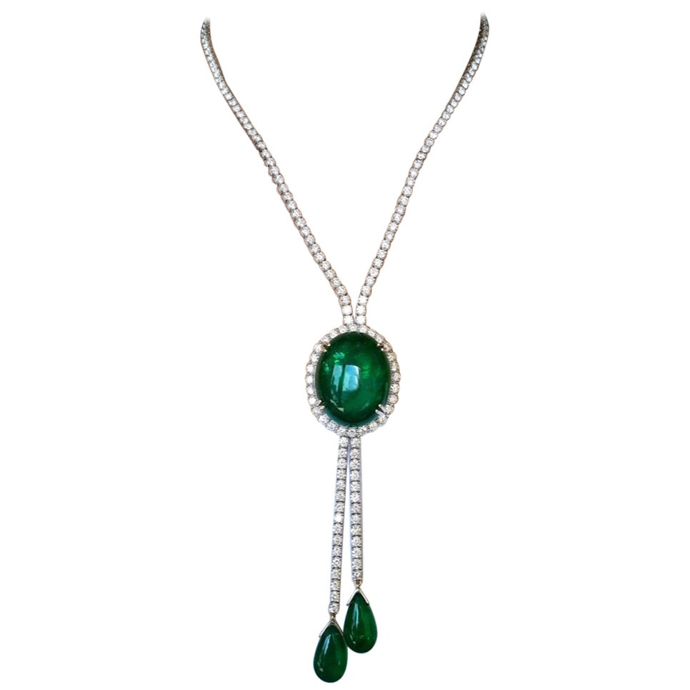 82 Carat Emerald Drops and Diamond 18 Karat Gold Necklace For Sale at ...