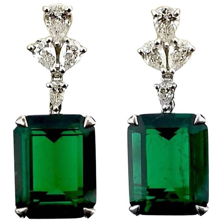 GRS Certified No Oil 10.79 Carat Emerald and Diamond Earrings