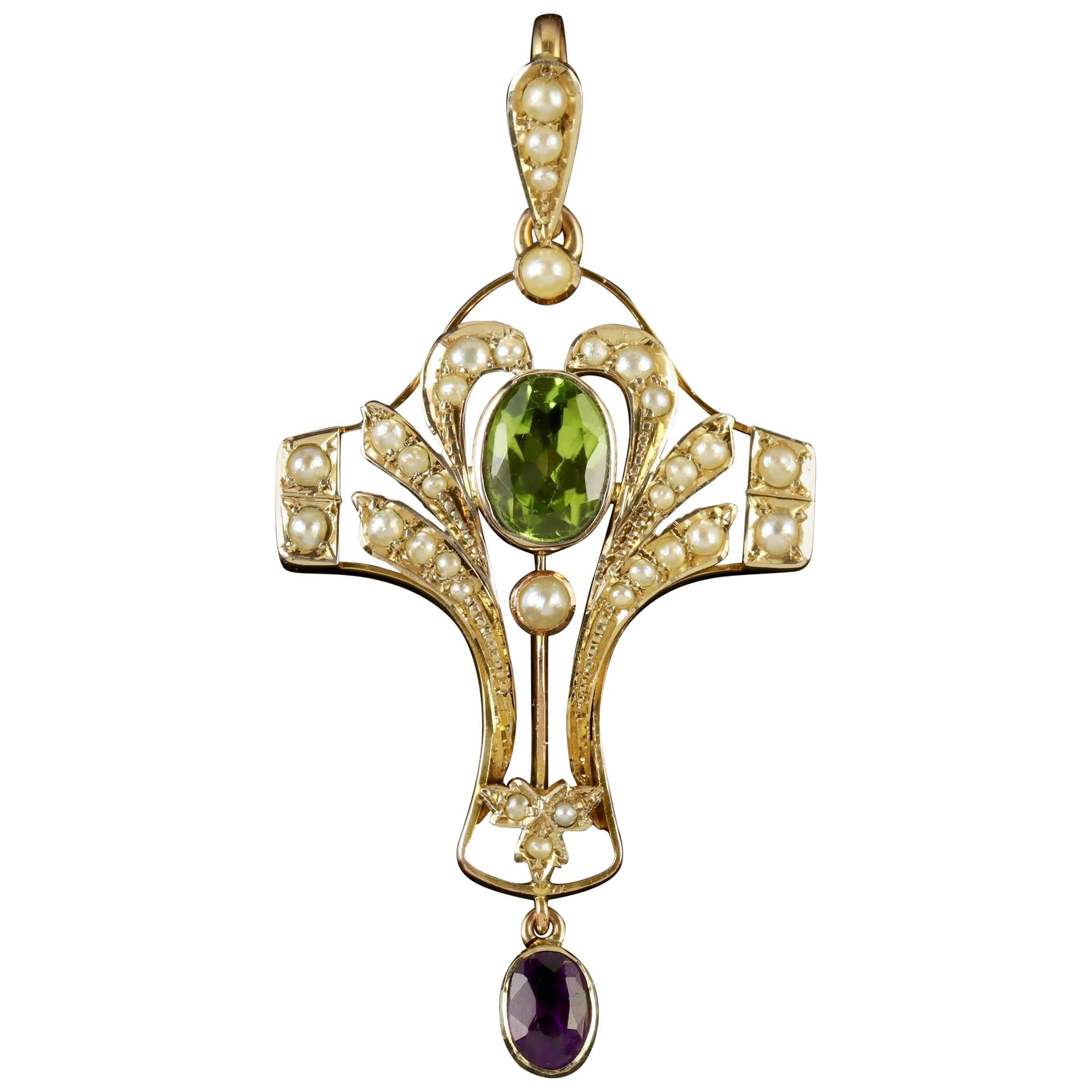 Antique Victorian Suffragette Pendant Periodt Pearl Amethyst, circa 1900 For Sale