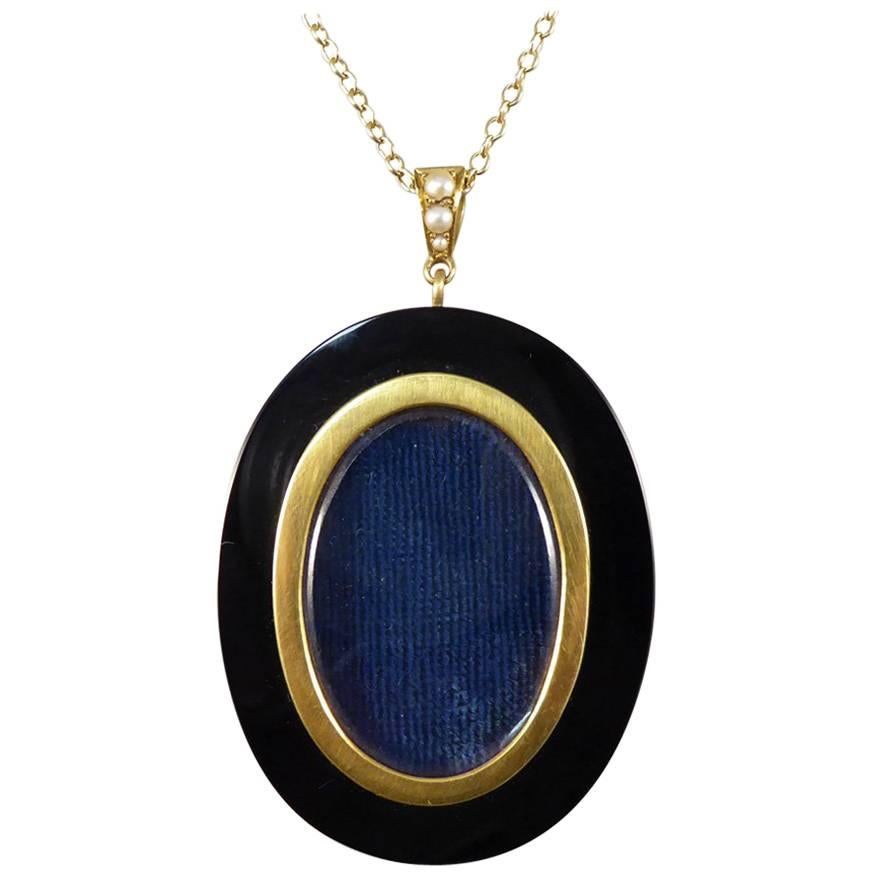 Antique Victorian Onyx and Pearl Gold Pendant