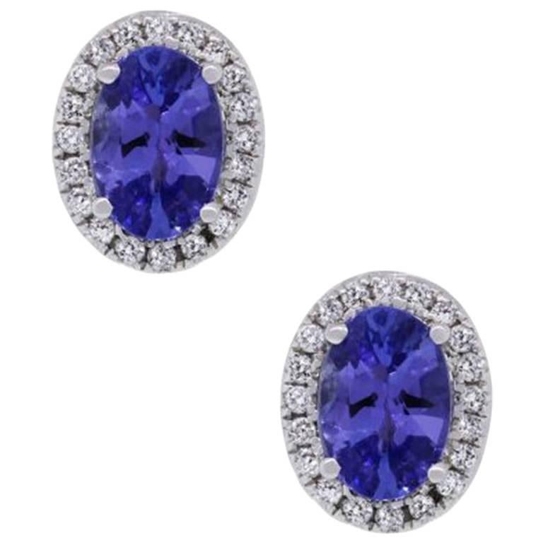 Tanzanite and Diamond Halo Stud Earrings