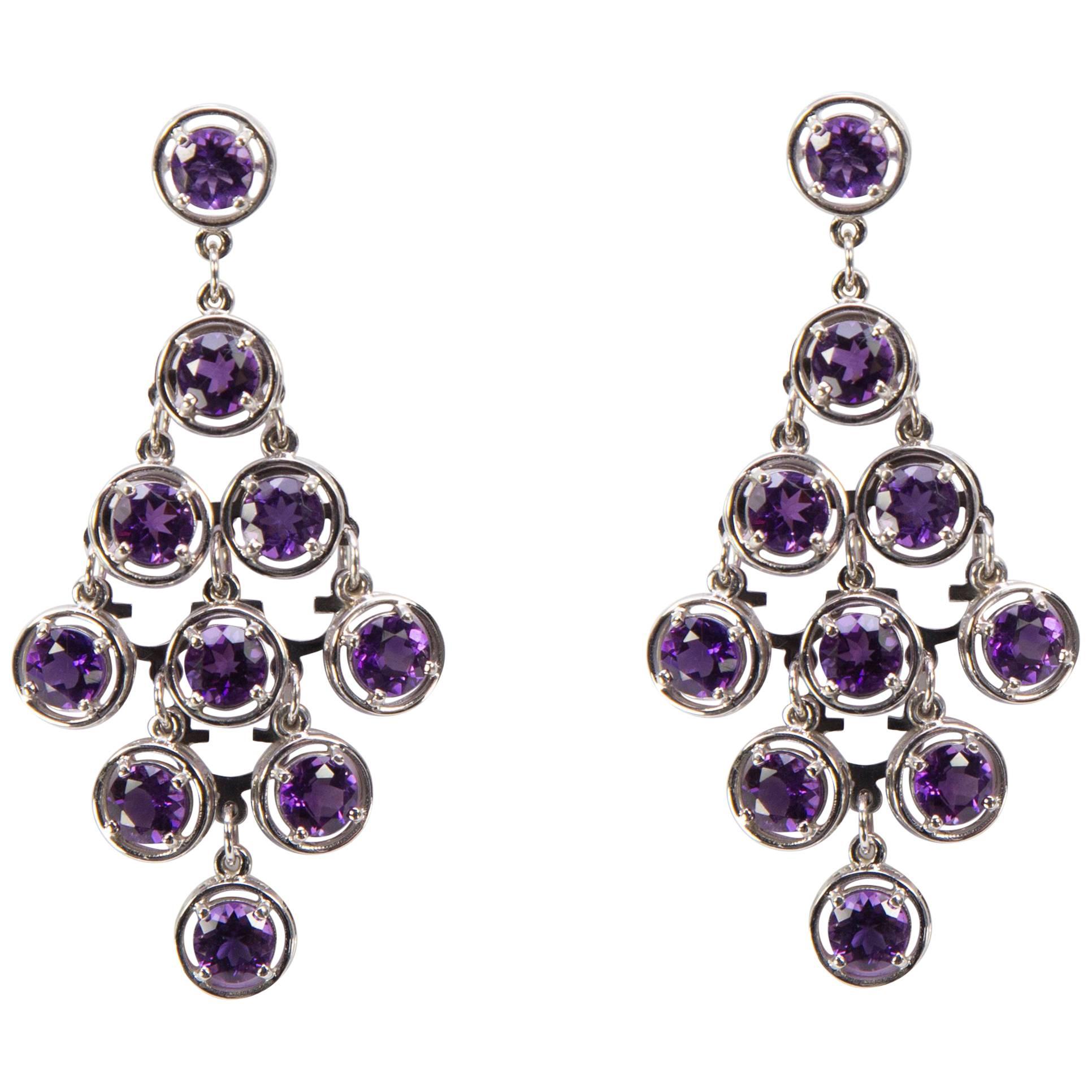 21.5 Carat Amethyst Chandelier Gold Statement Earrings Estate Fine Jewelry