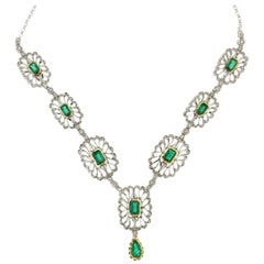 Colombian Emeralds Gold Diamonds Drop Necklace