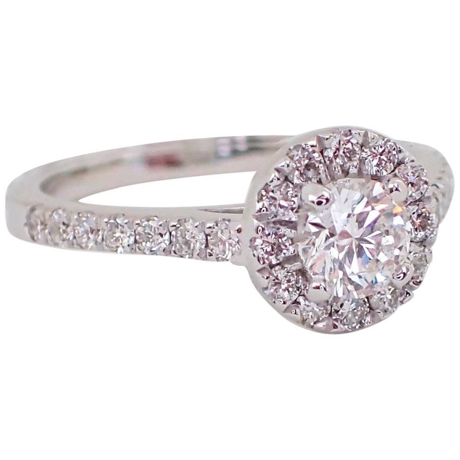 0.83 Carat Diamond Engagement Halo Ring in 18k White Gold