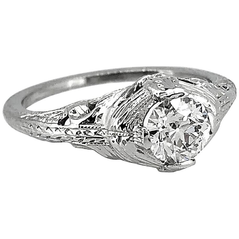 .60 Carat Diamond Antique Engagement Ring 18 Karat White Gold For Sale