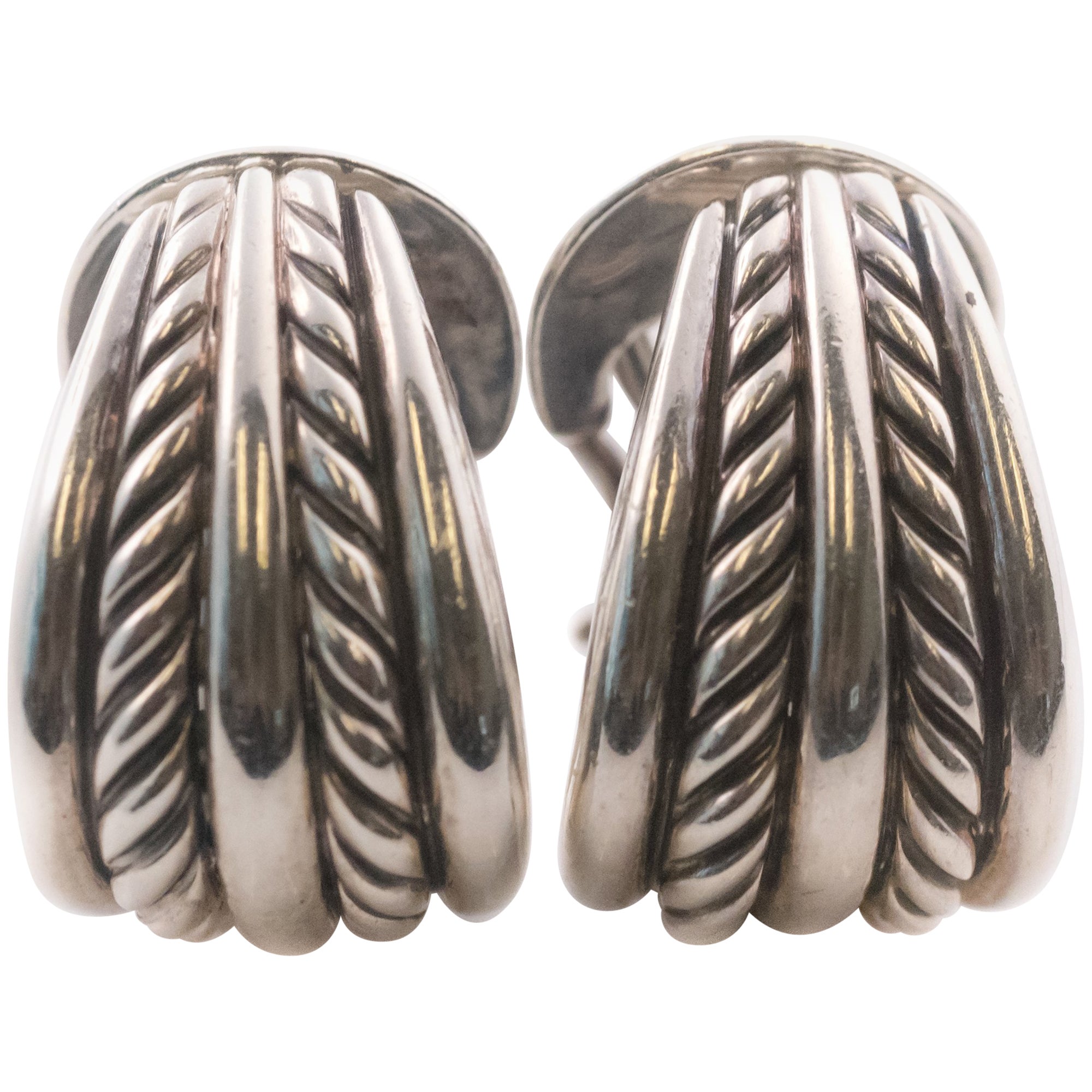 David Yurman TwoTone Sterling Silver, 14k Yellow Gold Cable Clip On Earrings For Sale at 1stDibs