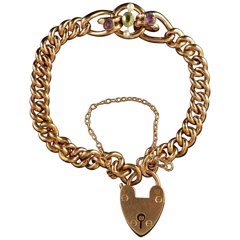 Antique Victorian Suffragette Heart Padlock, circa 1900 Bracelet For ...