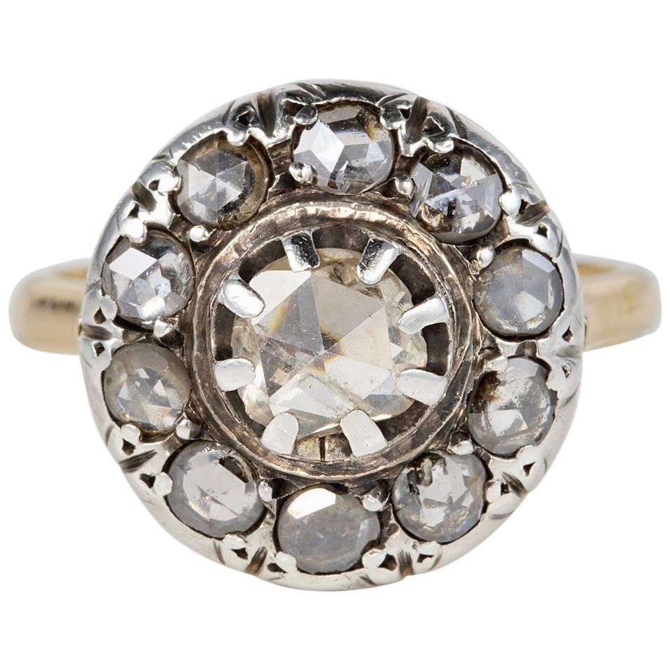 Victorian Rose Cut Diamond Rare Cluster Ring For Sale