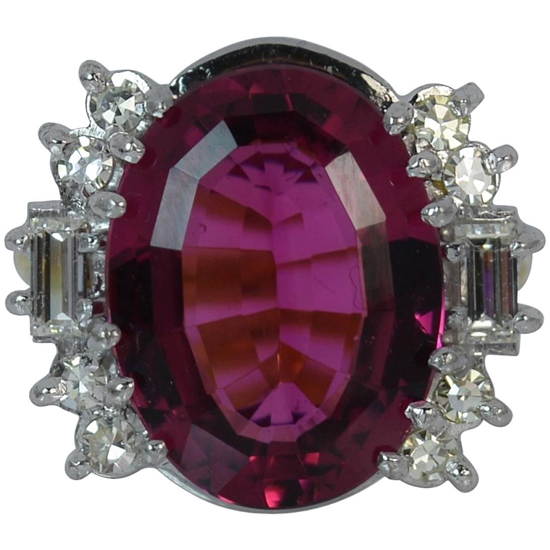 10 Carat Pink Tourmaline and VS Diamond 18 Carat Gold Cluster Ring