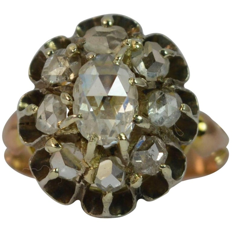 Antique Rose Cut Diamond Cluster 15 Carat Rose Gold Ring at 1stDibs