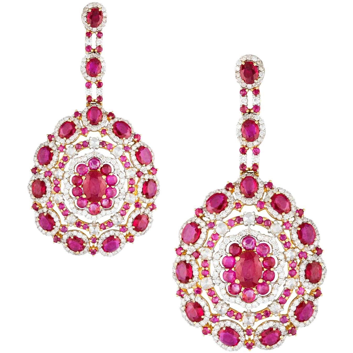 Ruby 17.69 ct and 5.74 ct Diamond Statement Earrings