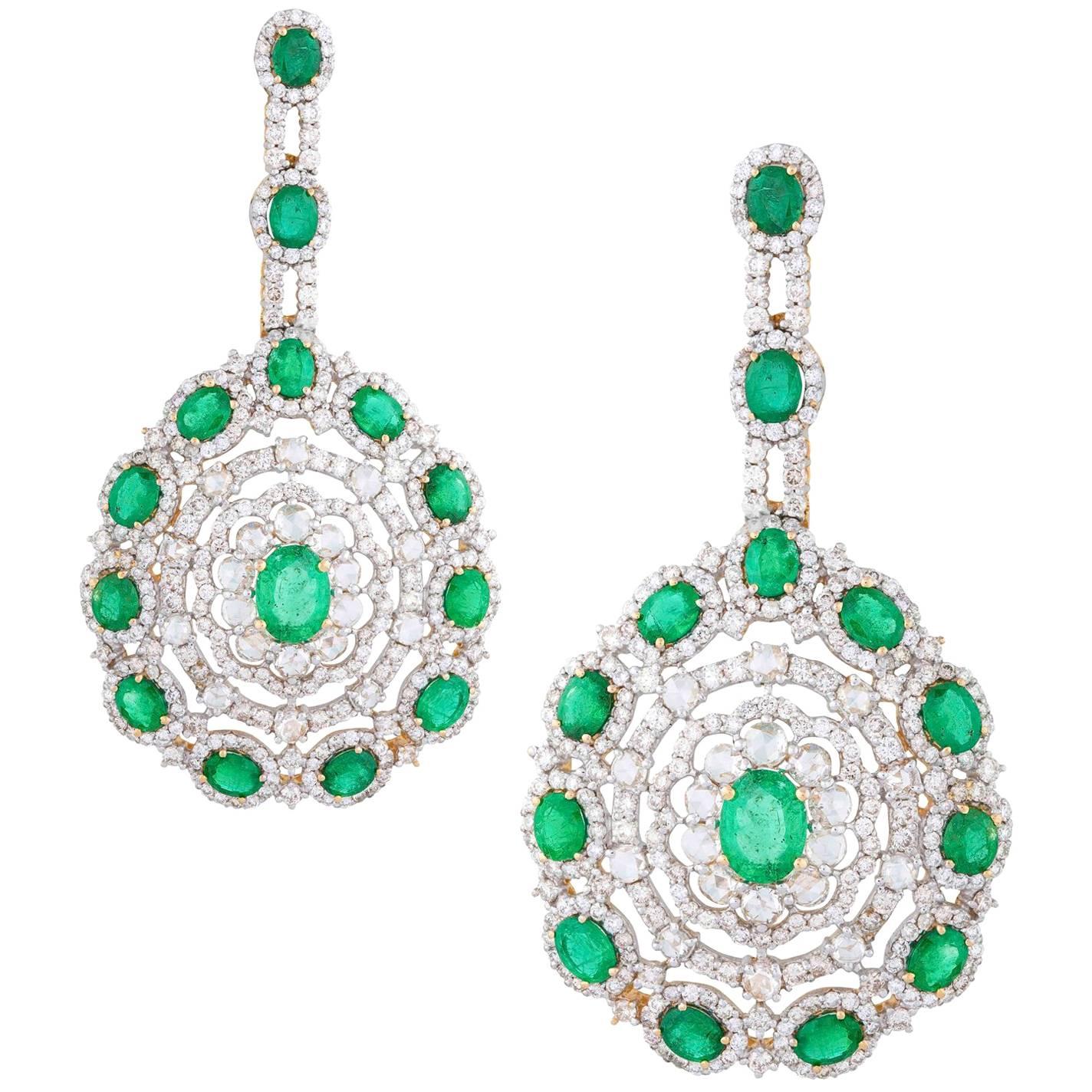 Zambian Emerald 10.26 ct and 9.62 ct Diamond Statement Earrings