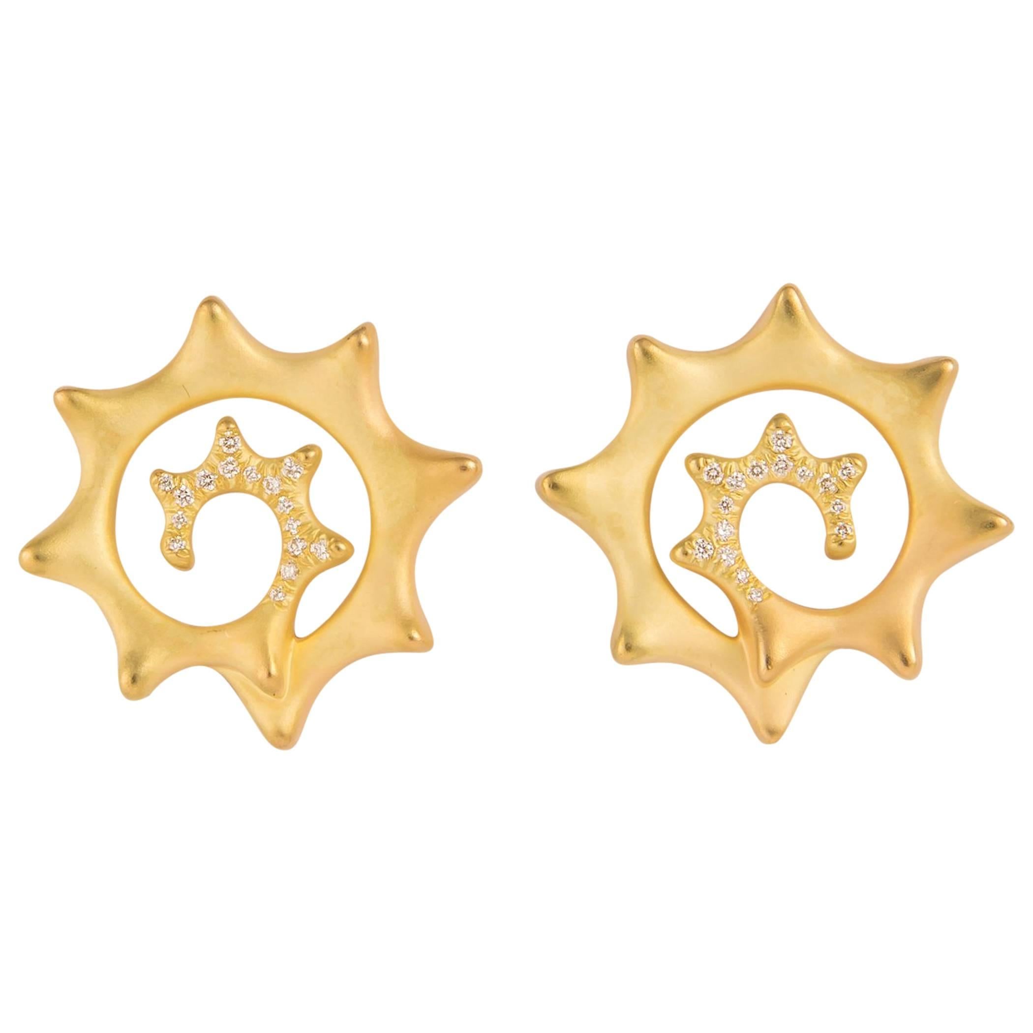 Angela Cummings Gold and Diamond Swirl Earrings