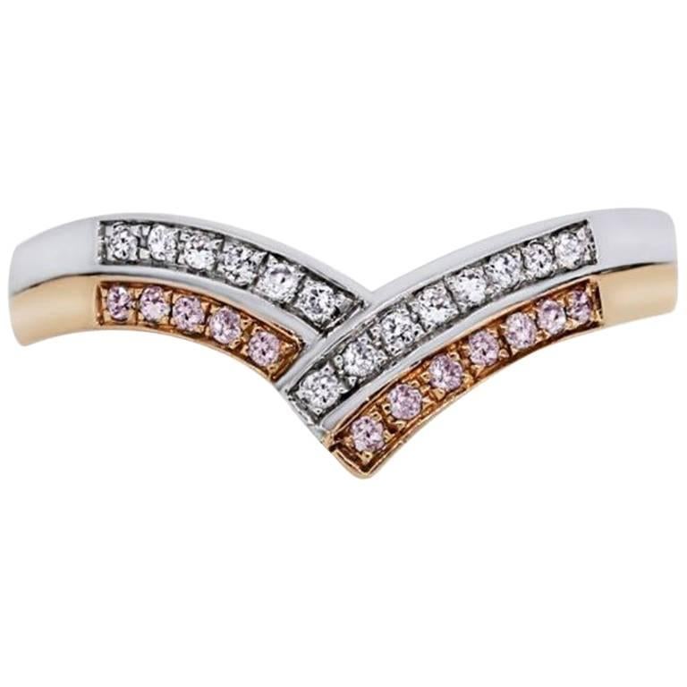 Pink and White Round Brilliant Diamond Ring