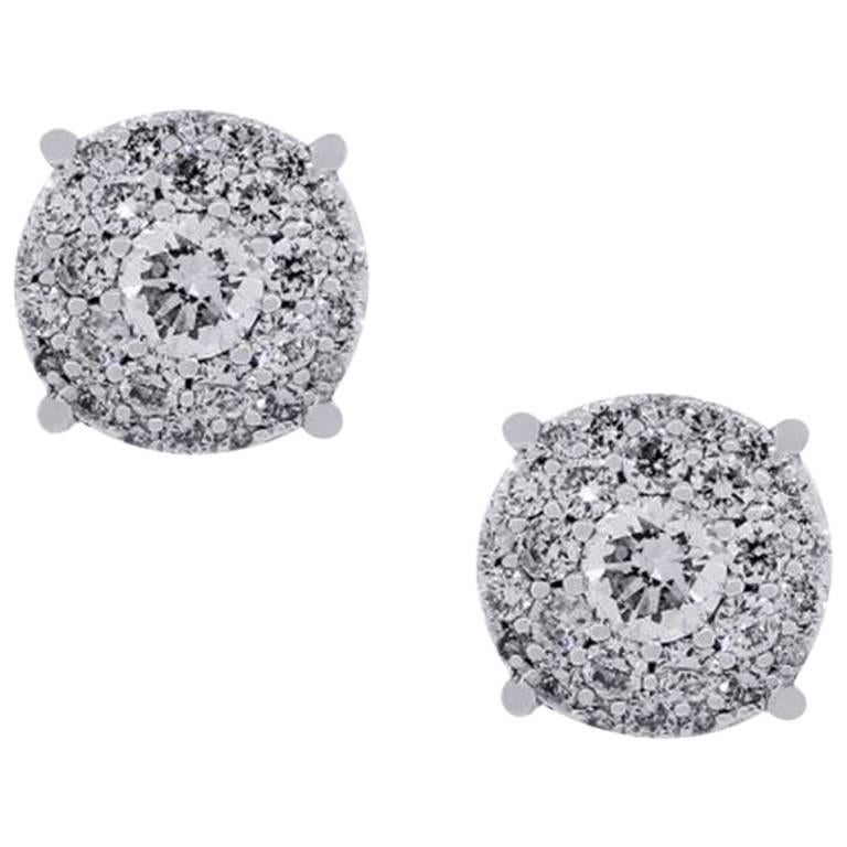 Round Brilliant Diamond Cluster Halo Stud Earrings