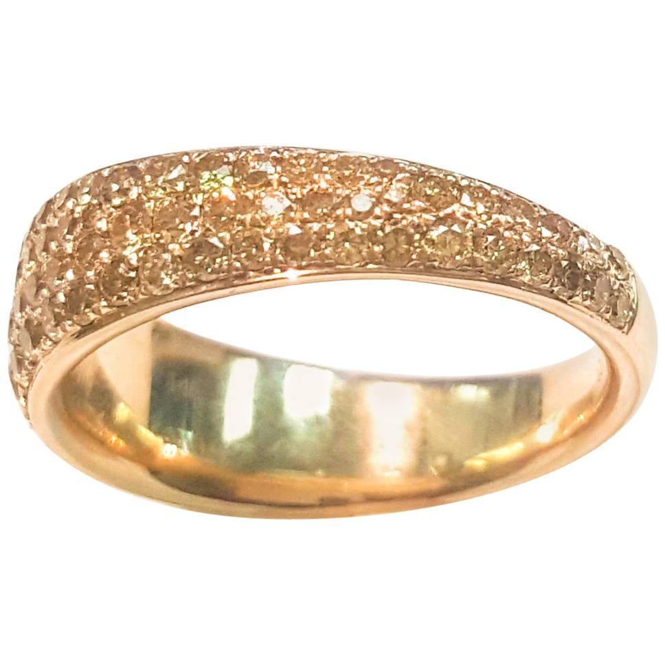 Ladies 14 Karat Yellow Gold and Natural Yellow Diamond Band For Sale