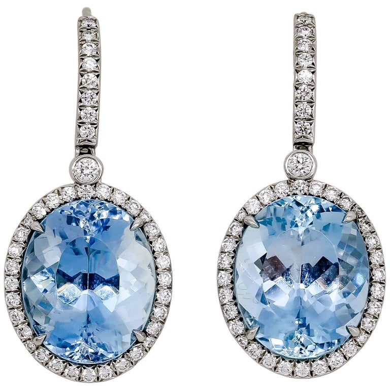 Tiffany and Co. Aquamarine Diamond and Platinum Earrings at 1stDibs