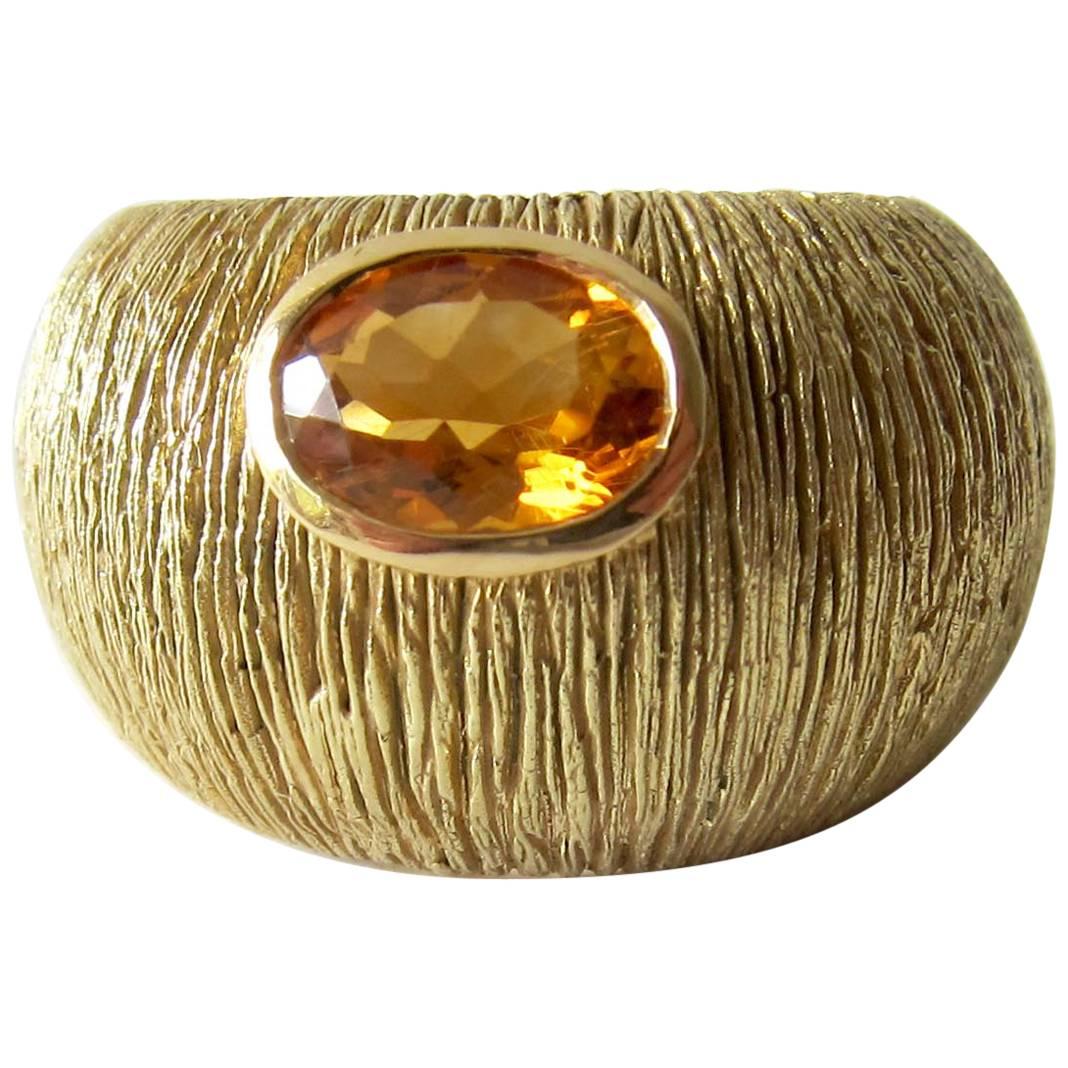 1970s Modernist Gold Citrine Textrured Bombé Ring