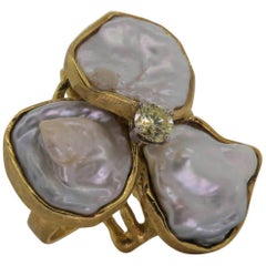 Vintage Blister Pearls Gold Ring