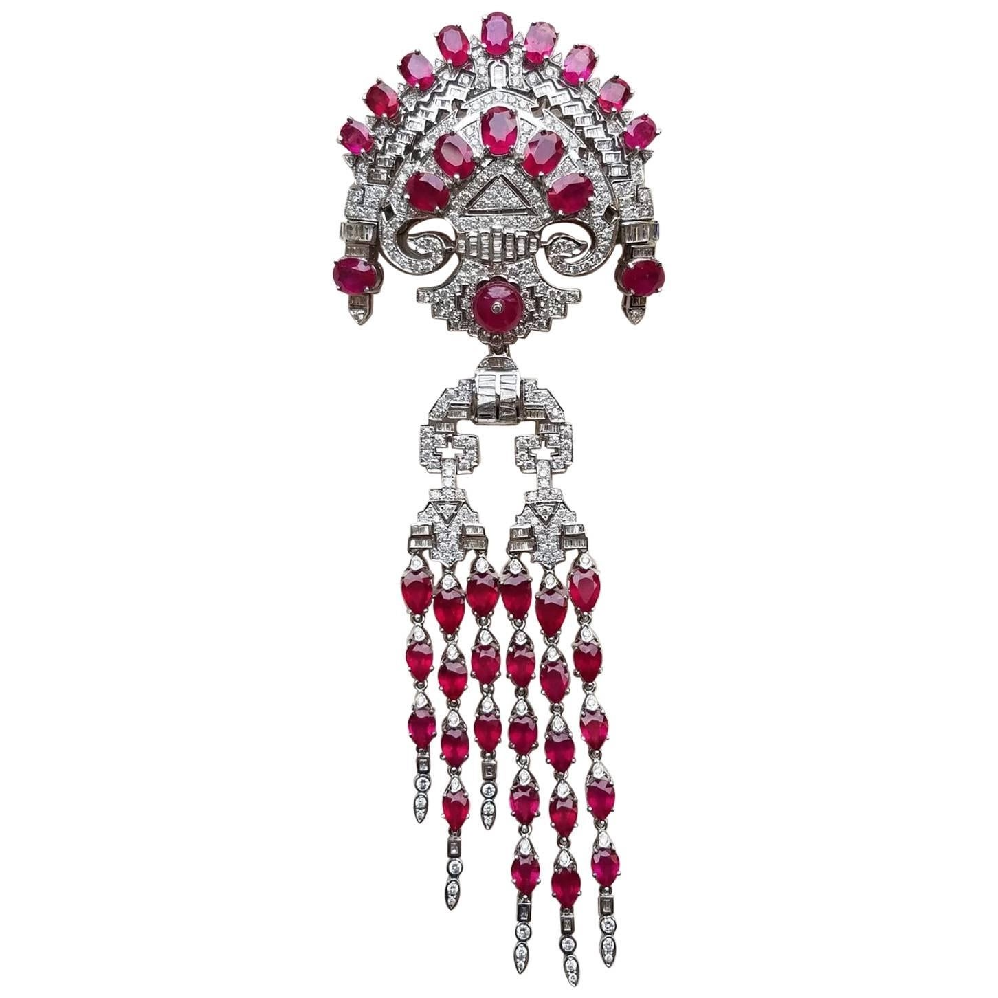 Detachable Ruby and Diamond 18 Karat Gold Clip Brooch and Pendant